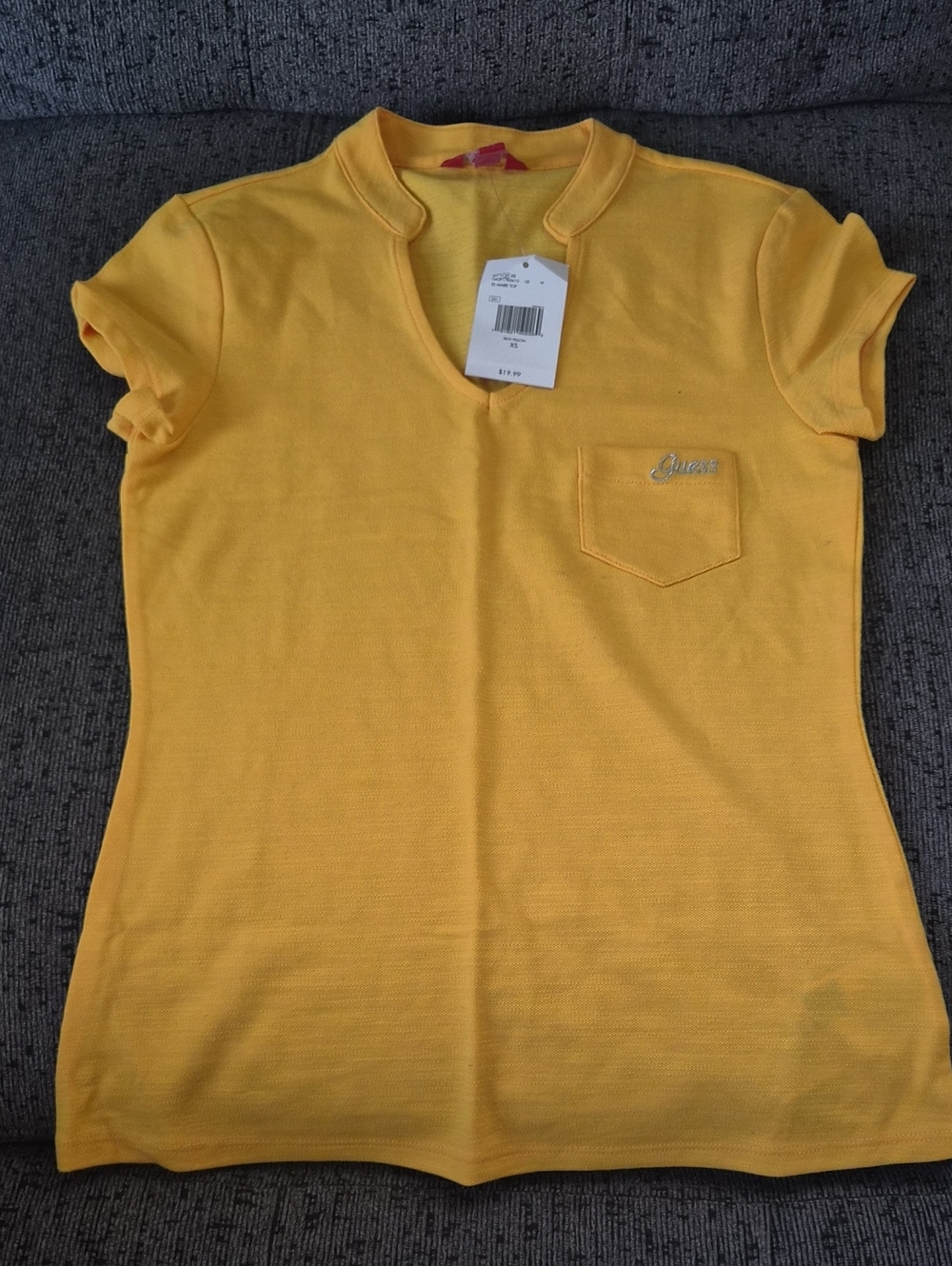 Guess Sunflower Yellow Notch-Neck Pocket Tee